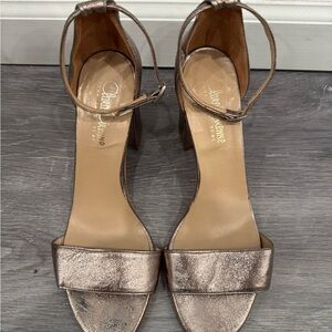 Elegant Leather Bronze Ankle Strap Heels